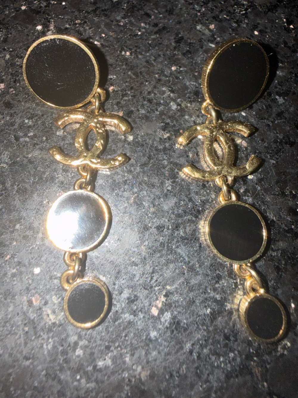 Chanel Gold & Black Drop CC Logo Dangle Earrings - Picture 4 of 8